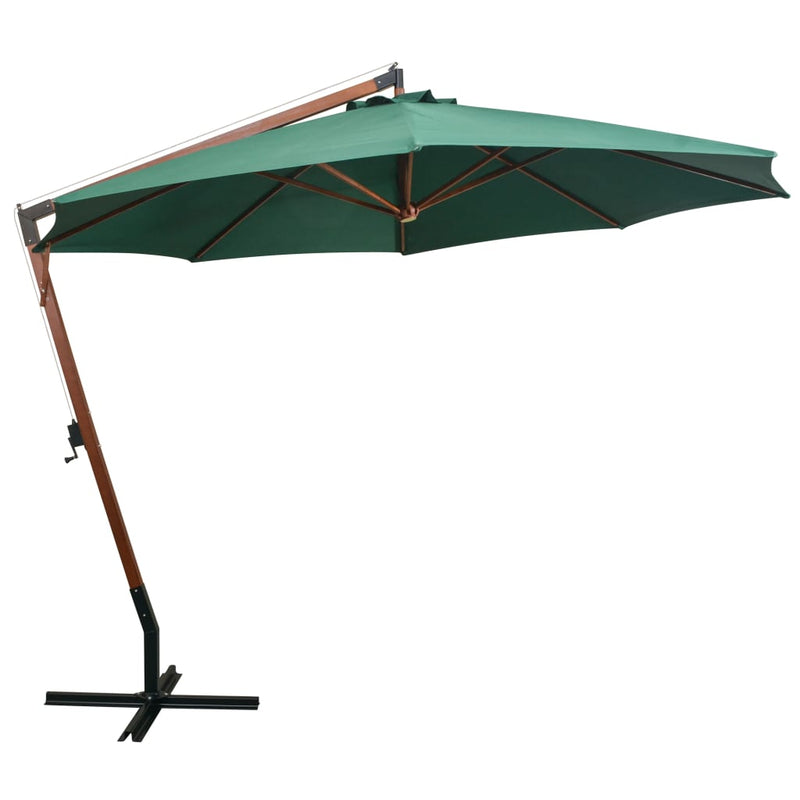 Zweefparasol 350 cm houten paal groen