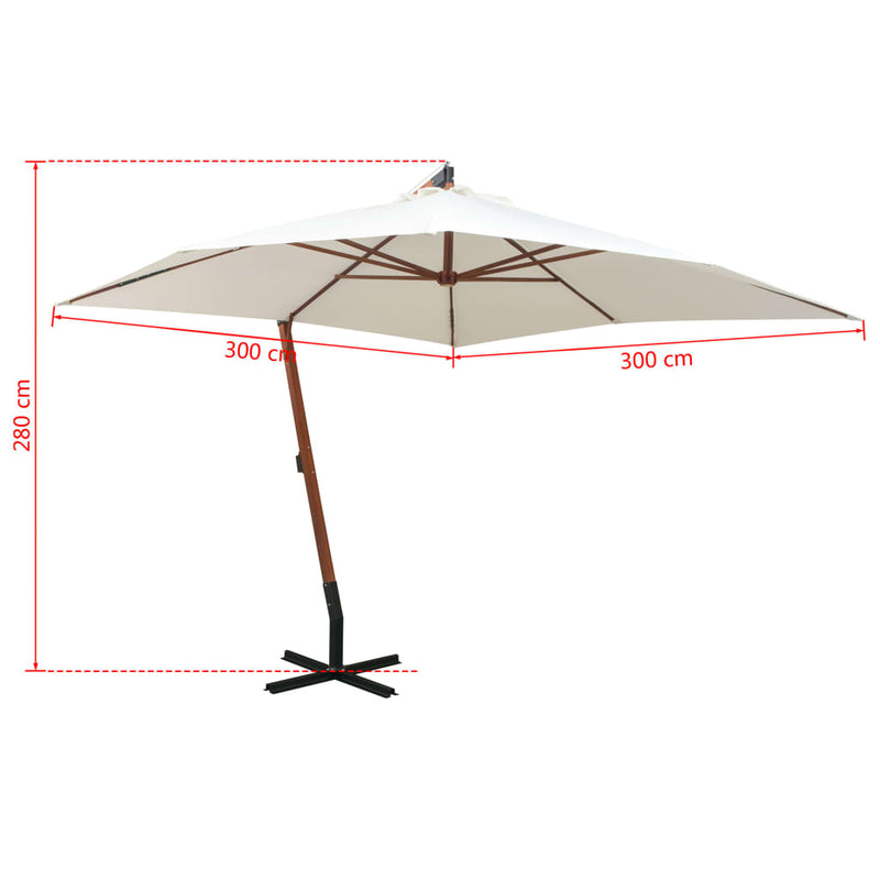 Zweefparasol met houten paal 300x300 cm wit