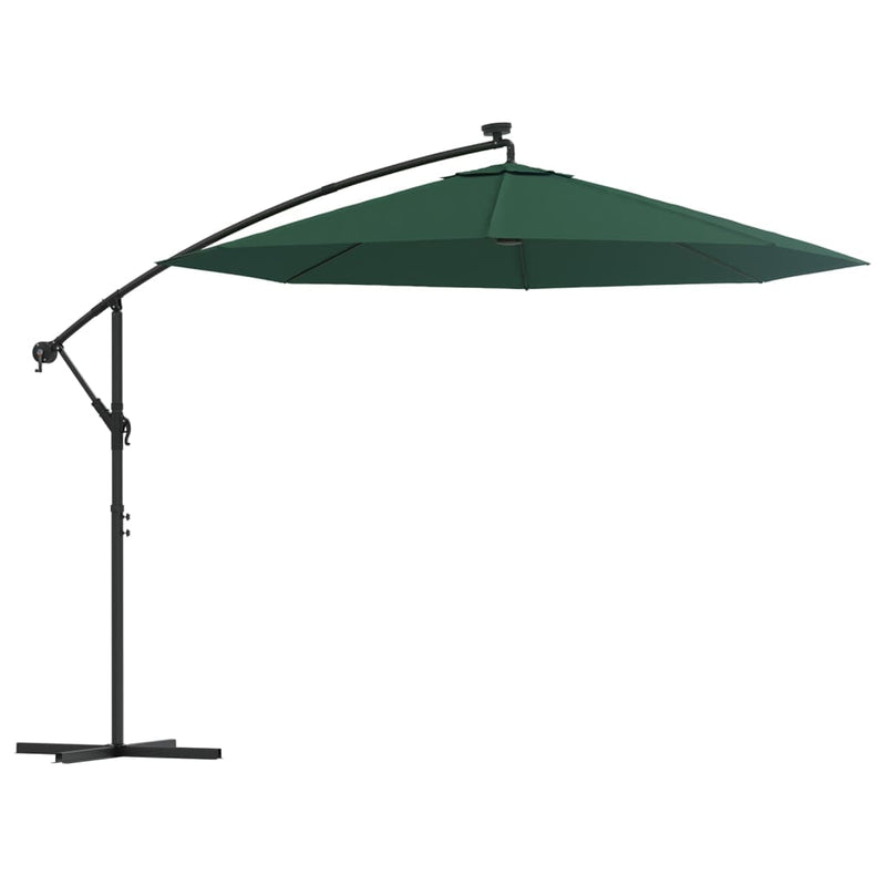 Zweefparasol met LED-verlichting en metalen paal 300 cm groen