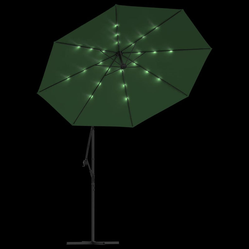 Zweefparasol met LED-verlichting en metalen paal 300 cm groen