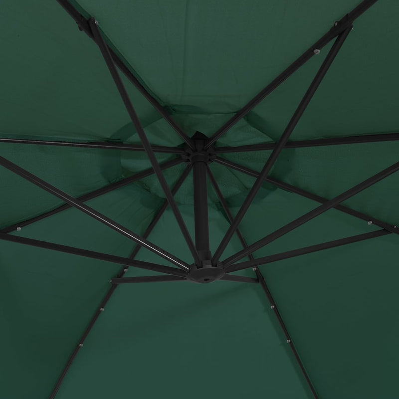 Zweefparasol met LED-verlichting en metalen paal 300 cm groen