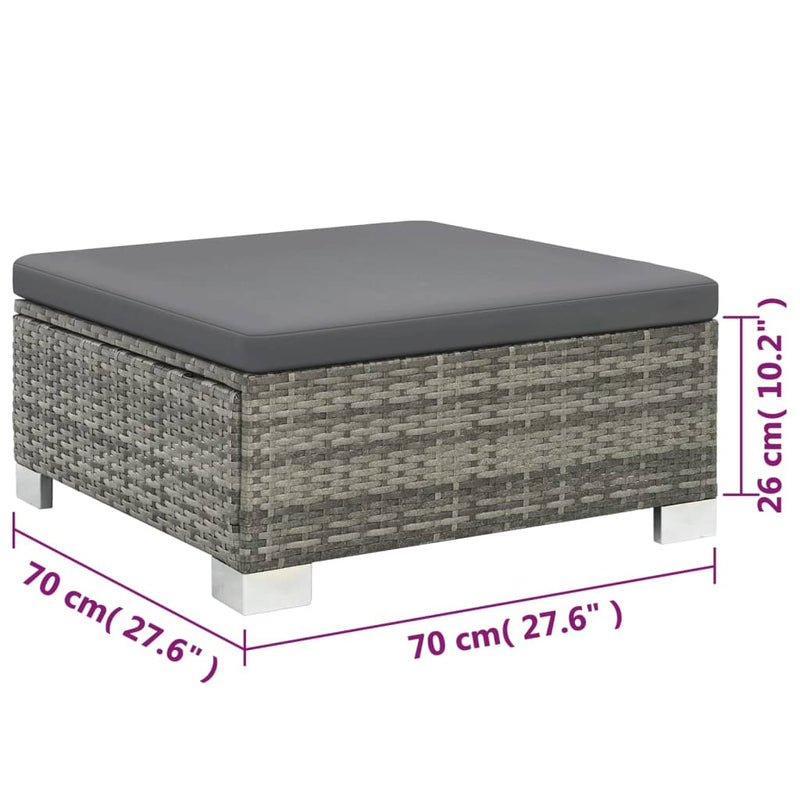 10-delige Loungeset met kussens poly rattan grijs