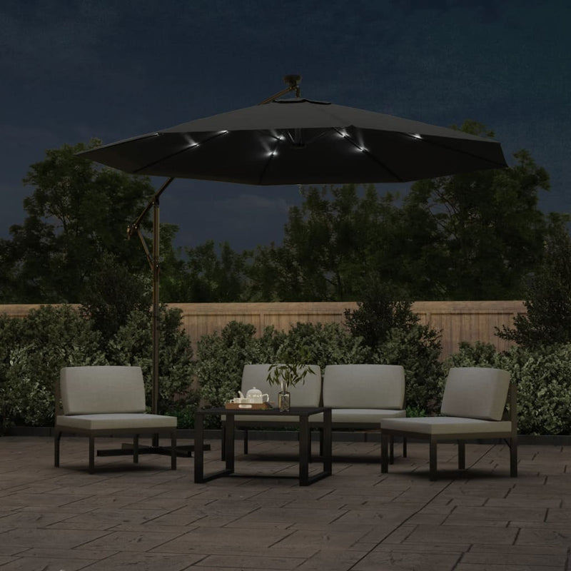 Zweefparasol met LED-verlichting stalen paal 300 cm antraciet