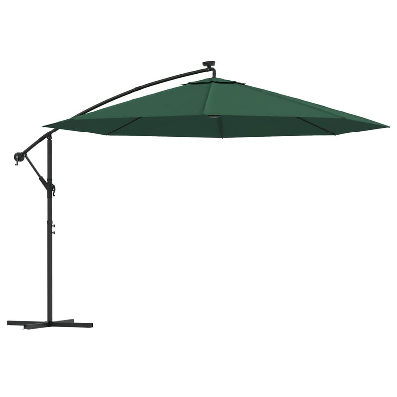 Zweefparasol met LED-verlichting en metalen paal 350 cm groen