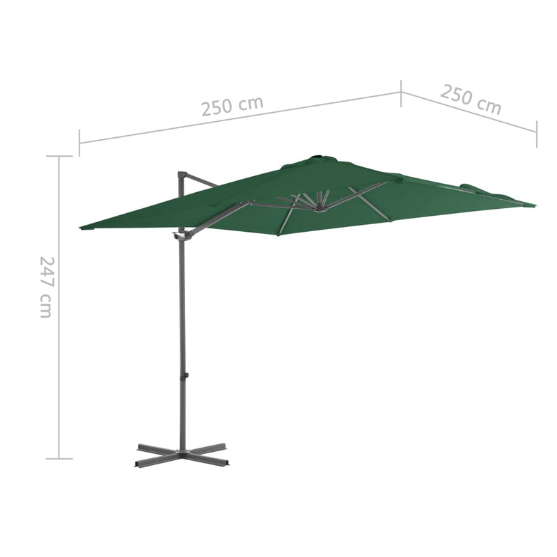 Zweefparasol met stalen paal 250x250 cm groen