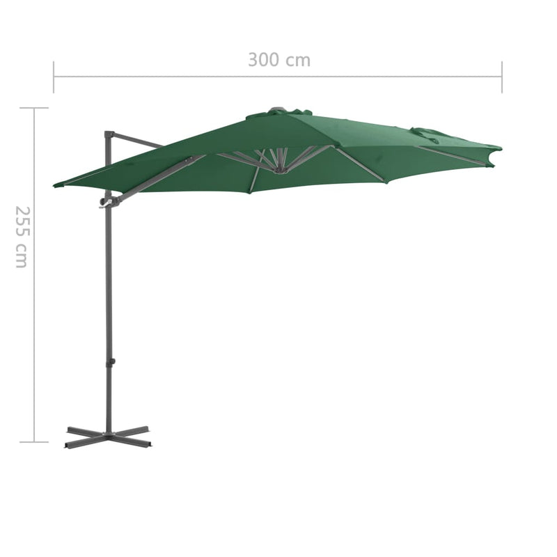 Zweefparasol met stalen paal 300 cm groen