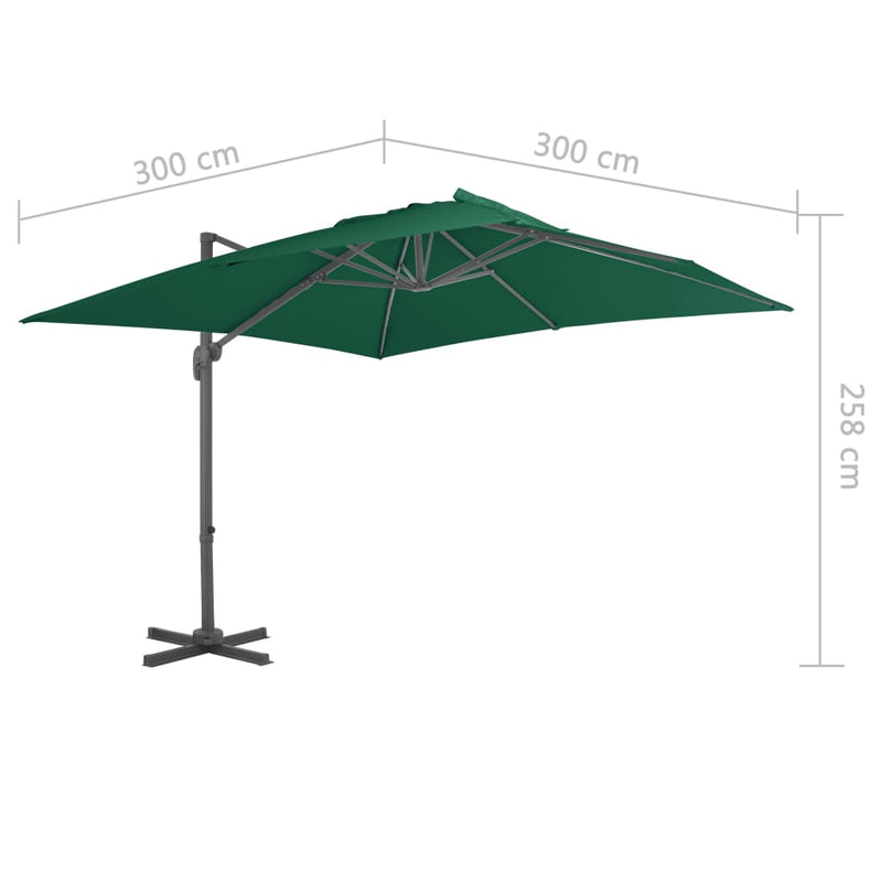 Zweefparasol met aluminium paal 300x300 cm groen