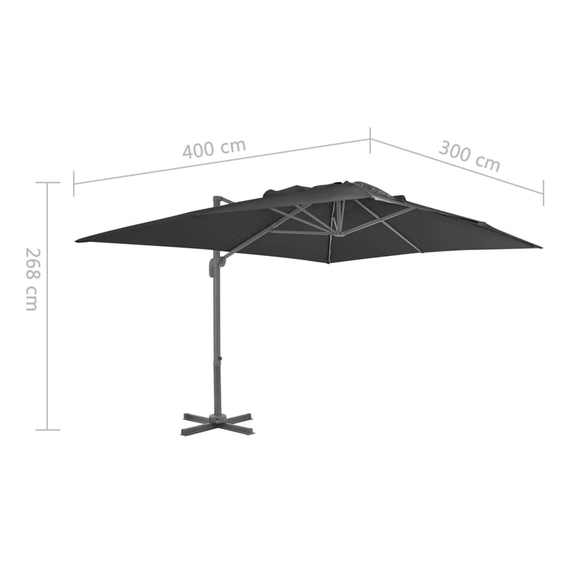 Zweefparasol met aluminium paal 400x300 cm antracietkleurig