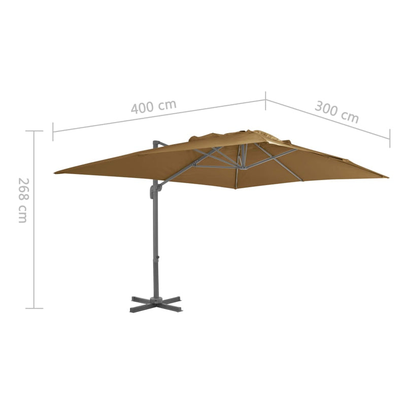 Zweefparasol met aluminium paal 400x300 cm taupe