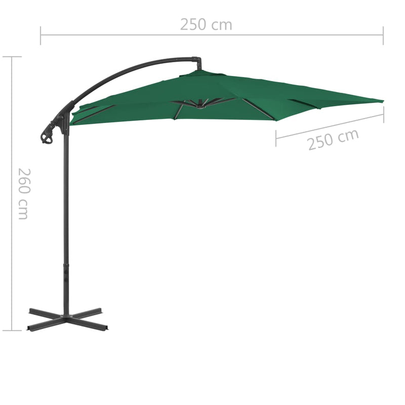 Zweefparasol met stalen paal 250x250 cm groen