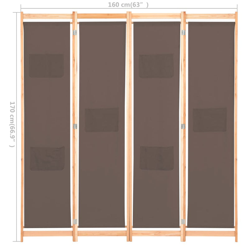 Kamerscherm met 4 panelen 160x170x4 cm stof bruin