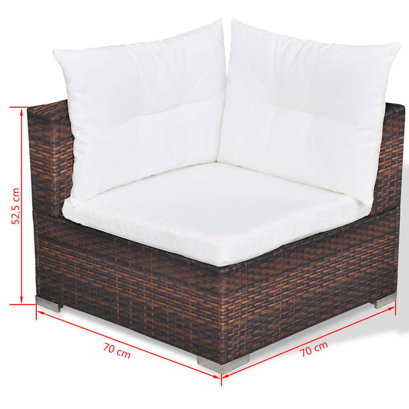 10-delige Loungeset met kussens poly rattan bruin