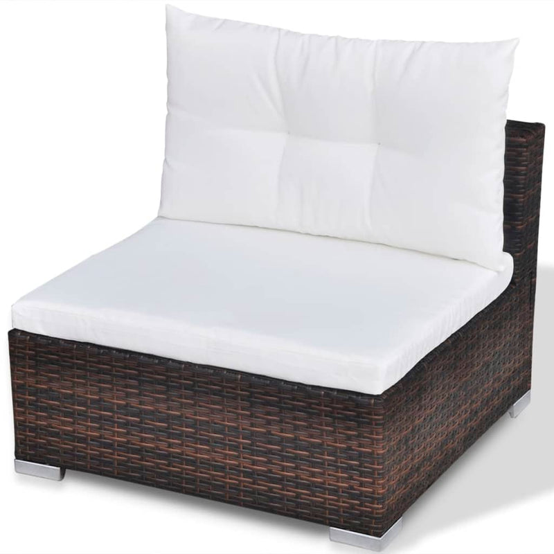 10-delige Loungeset met kussens poly rattan bruin