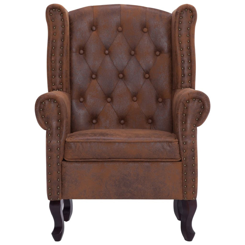 Fauteuil en voetenbank Chesterfield-stijl kunstsuède bruin