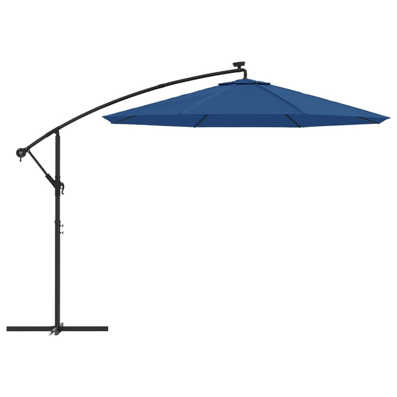 Zweefparasol met LED en stalen paal 300 cm azuurblauw