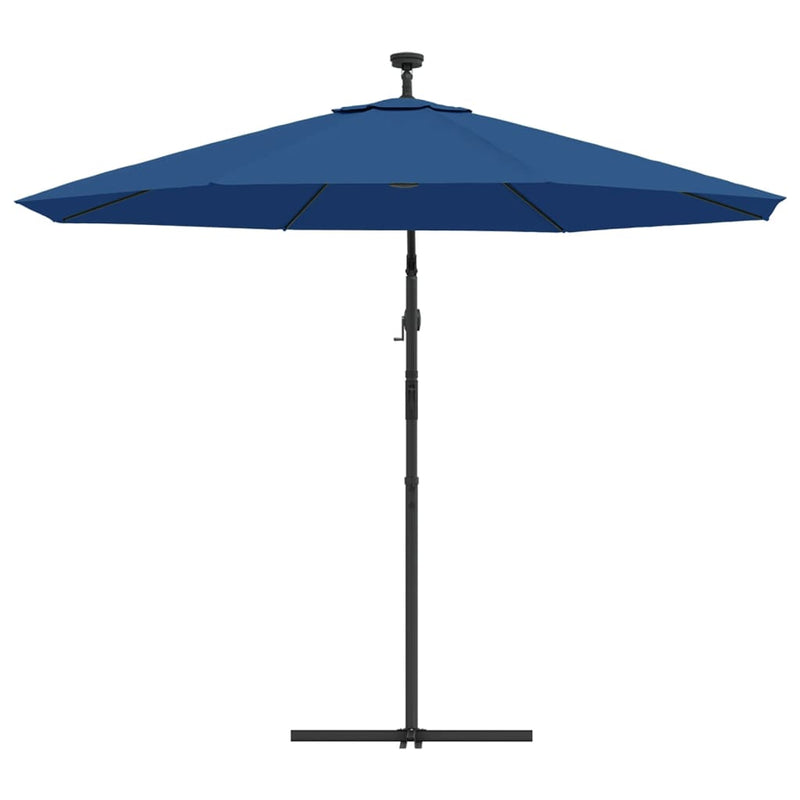 Zweefparasol met LED en stalen paal 300 cm azuurblauw