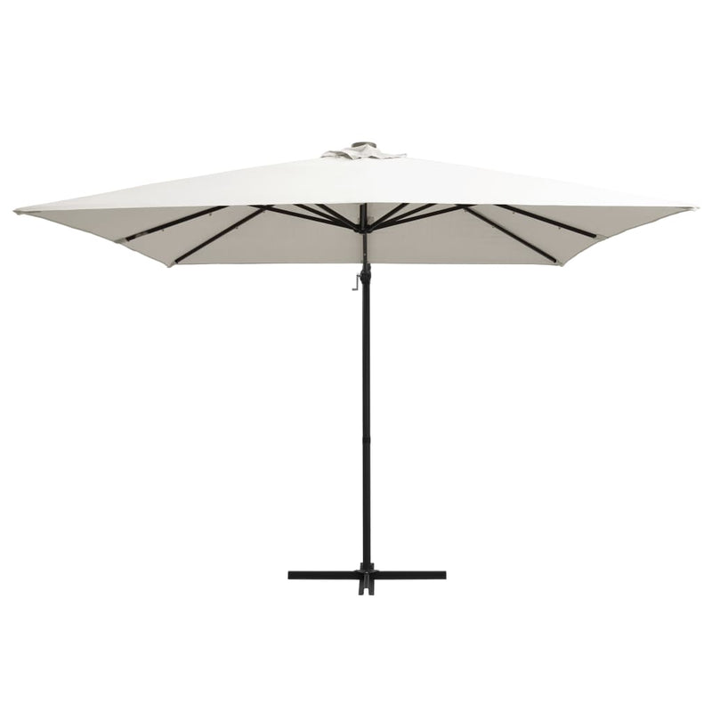 Zweefparasol met LED en stalen paal 250x250 cm zandkleurig