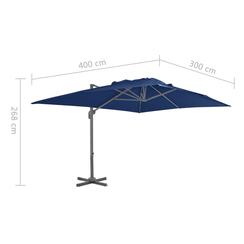 Zweefparasol met aluminium paal 4x3 m azuurblauw