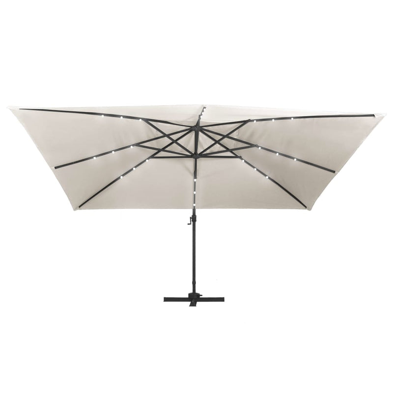 Zweefparasol met LED en aluminium paal 400x300 cm zandkleurig