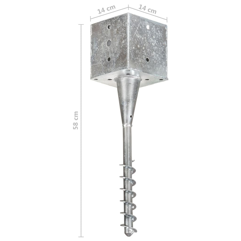 Grondpinnen 2 st 14x14x58 cm gegalvaniseerd staal zilverkleurig