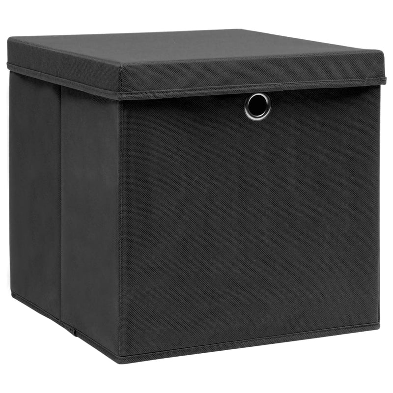 Opbergboxen met deksel 10 st 32x32x32 cm stof zwart