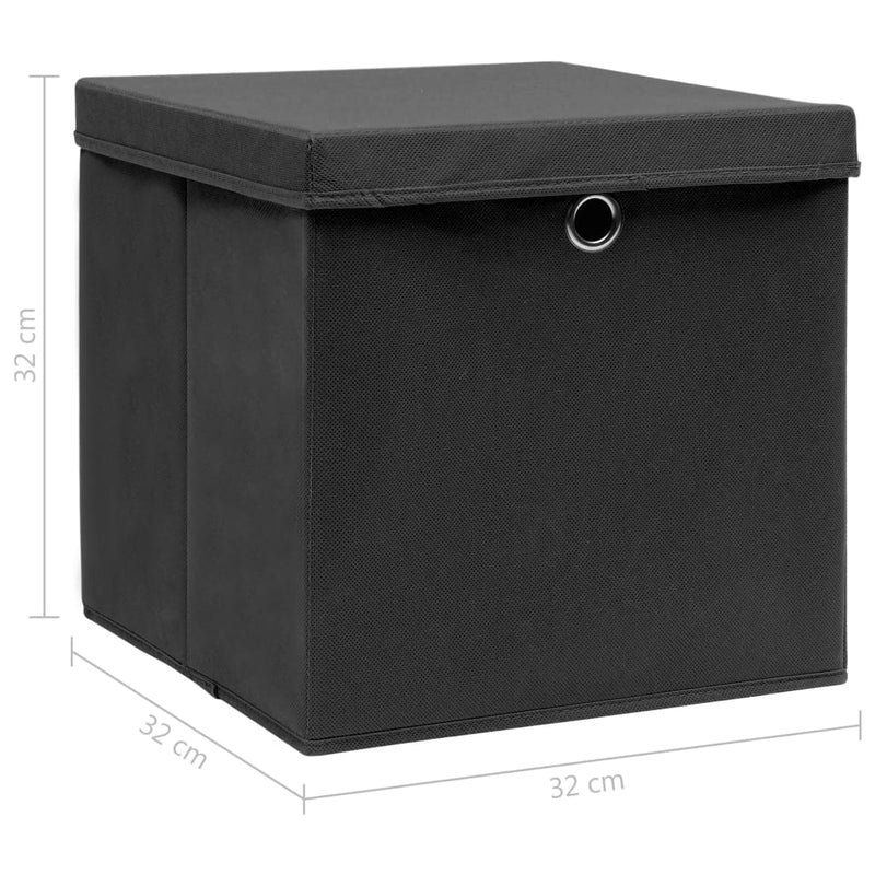 Opbergboxen met deksel 10 st 32x32x32 cm stof zwart