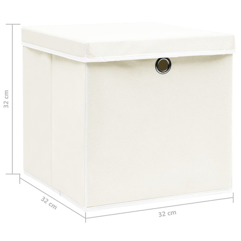 Opbergboxen met deksel 4 st 32x32x32 cm stof wit