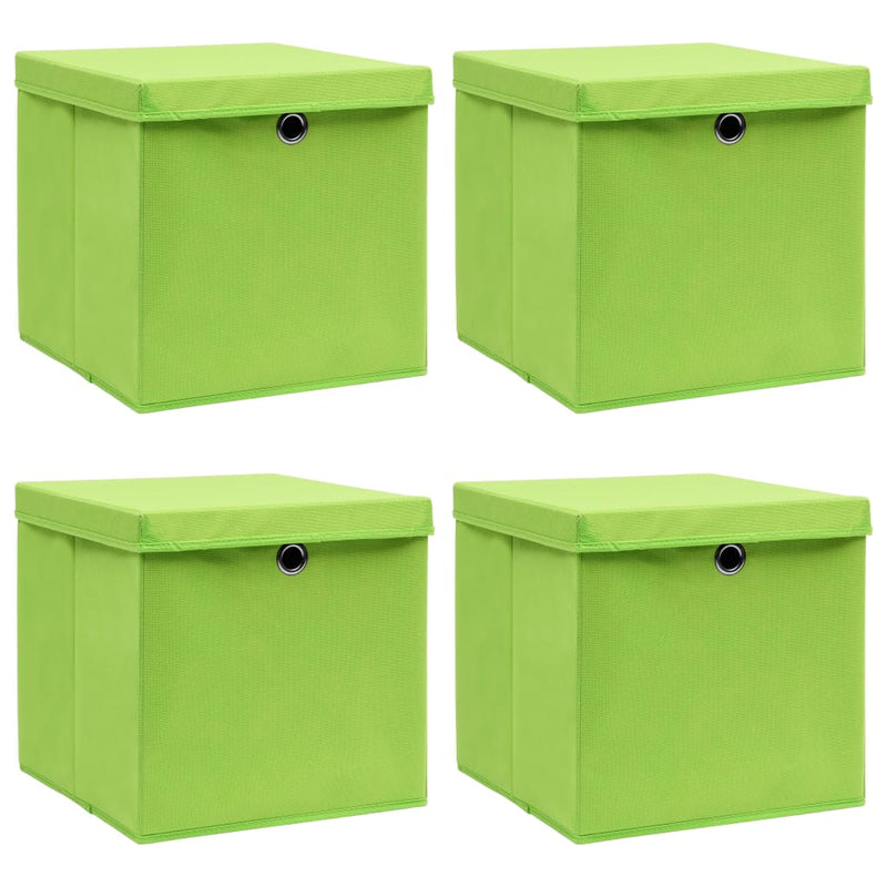 Opbergboxen met deksel 4 st 32x32x32 cm stof groen