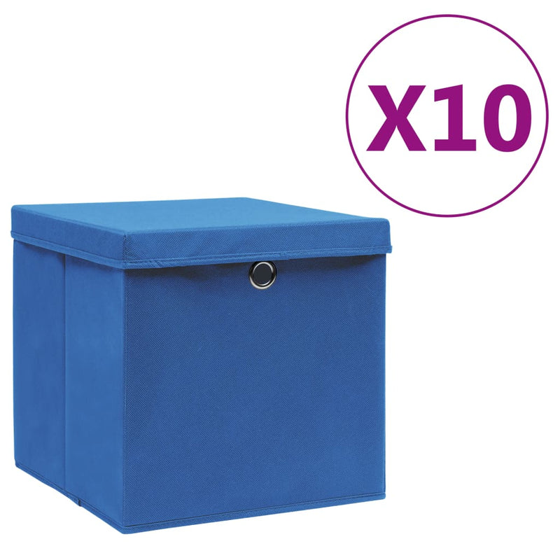 Opbergboxen met deksel 4 st 28x28x28 cm blauw