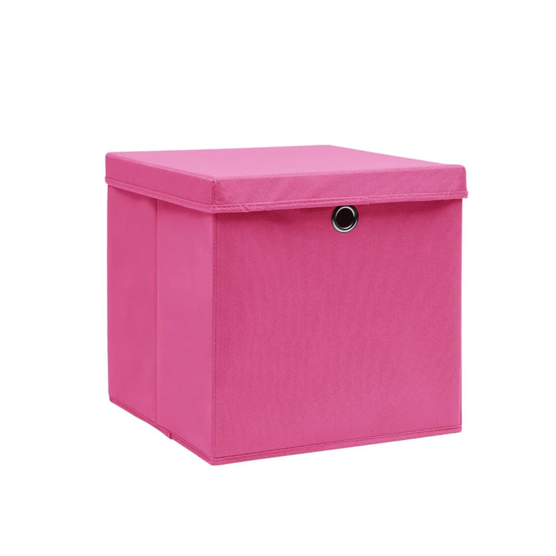 Opbergboxen met deksel 10 st 28x28x28 cm roze