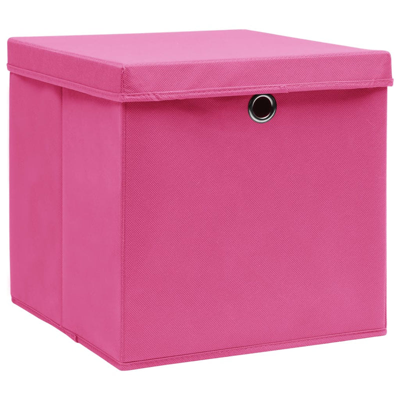 Opbergboxen met deksel 10 st 28x28x28 cm roze