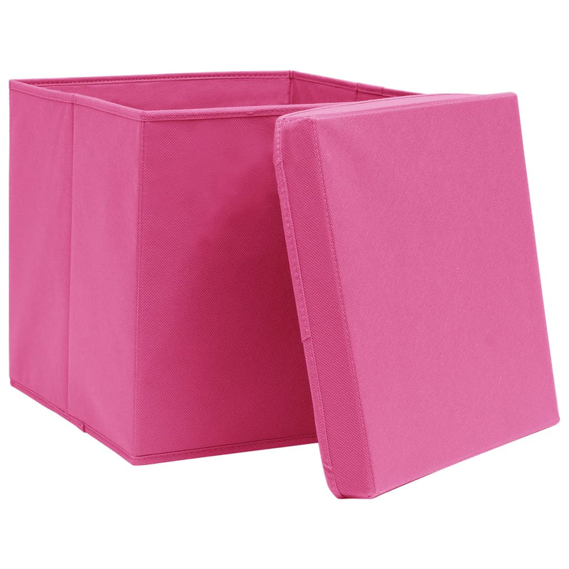 Opbergboxen met deksel 10 st 28x28x28 cm roze