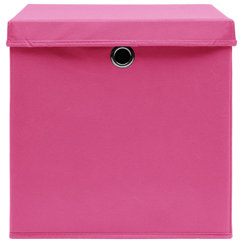 Opbergboxen met deksel 10 st 28x28x28 cm roze