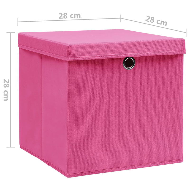 Opbergboxen met deksel 10 st 28x28x28 cm roze