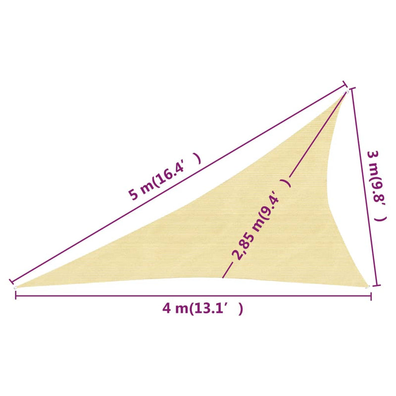 Zonnezeil 160 g/m² 3x4x5 m HDPE beige
