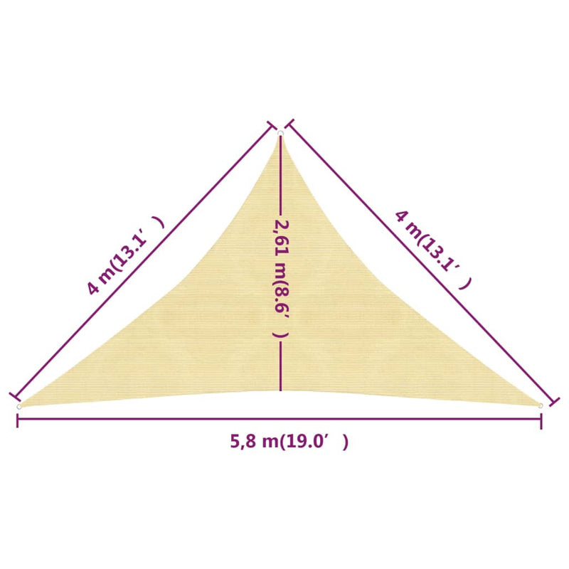 Zonnezeil 160 g/m² 4x4x5,8 m HDPE beige