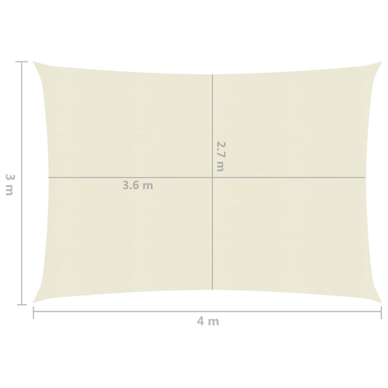 Zonnezeil 160 g/m² 3x4 m HDPE crèmekleurig