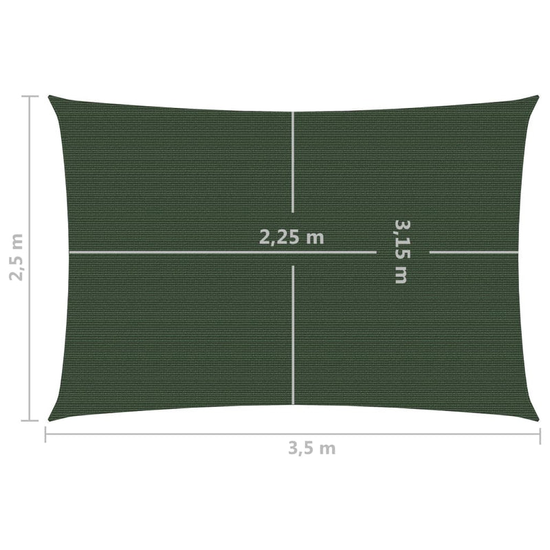 Zonnezeil 160 g/m² 2,5x3,5 m HDPE donkergroen