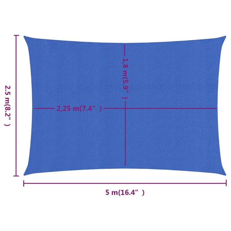 Zonnezeil rechthoekig 160 g/m² 2,5x5 m HDPE blauw