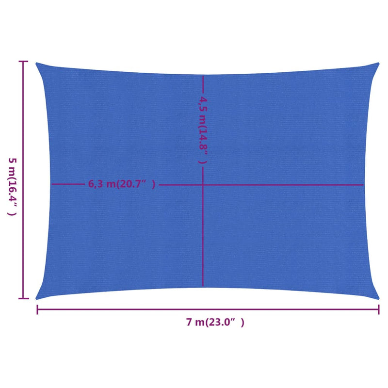 Zonnezeil 160 g/m² rechthoekig 5x7 m HDPE blauw