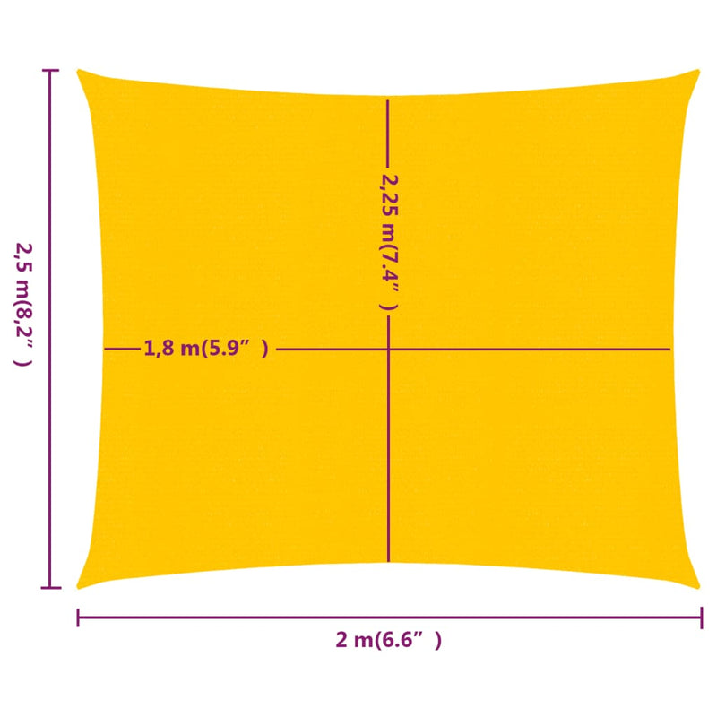 Zonnezeil 160 g/m² rechthoekig 2x2,5 m HDPE geel