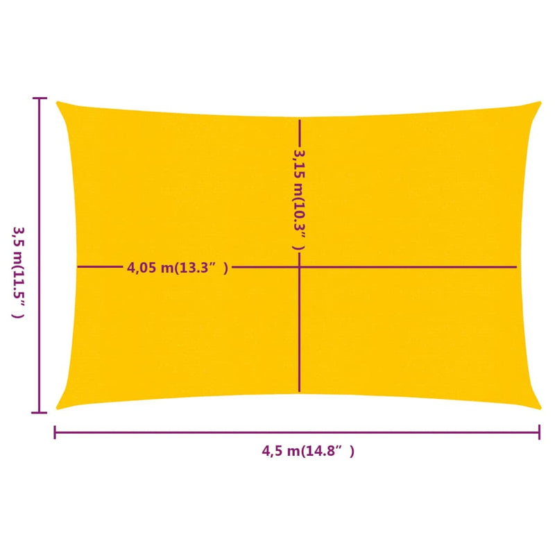 Zonnezeil 160 g/m² rechthoekig 3,5x4,5 m HDPE geel