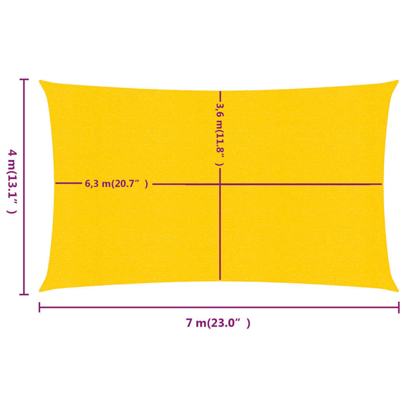 Zonnezeil 160 g/m² rechthoekig 4x7 m HDPE geel