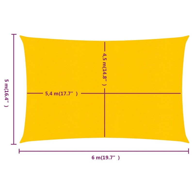 Zonnezeil 160 g/m² rechthoekig 5x6 m HDPE geel