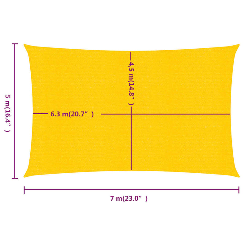 Zonnezeil 160 g/m² rechthoekig 5x7 m HDPE geel