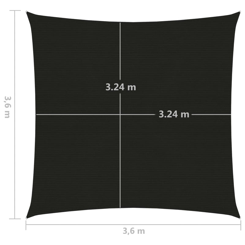 Zonnezeil 160 g/m² 3,6x3,6 m HDPE zwart