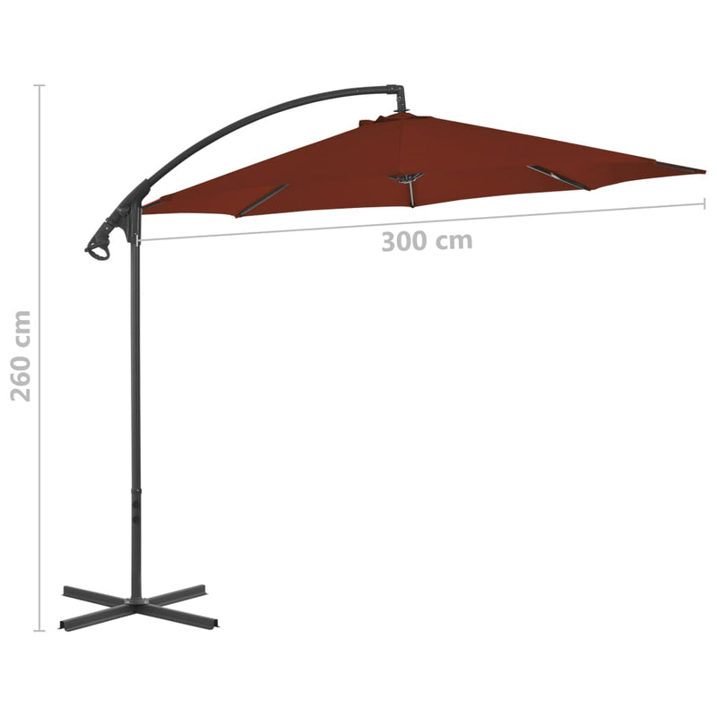 Zweefparasol met stalen paal 300 cm terracottakleurig