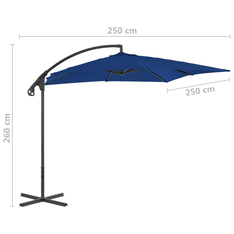 Zweefparasol met stalen paal 250x250 cm azuurblauw