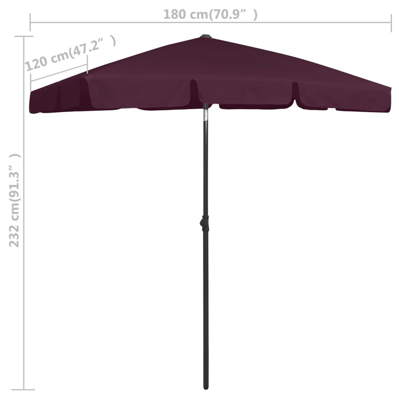 Strandparasol 180x120 cm bordeauxrood