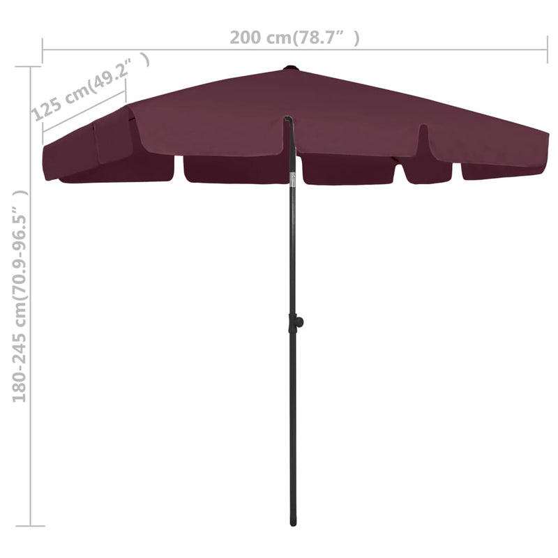 Strandparasol 200x125 cm bordeauxrood